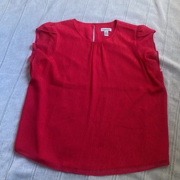 Calvin Klein hot pink blouse with ruffled sleeves. - Picture 7 of 12